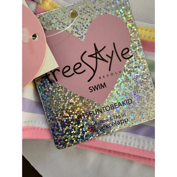 Freestyle Revolution Girls Tankini Swimsuit multicolor striped 2pc set Size 16 - Picture 8 of 12